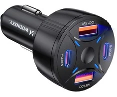 Wozinsky WLS-04 60W Car Charger 2xUSB-C 2xUSB-A - Juodas
