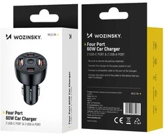 Wozinsky WLS-04 60W Car Charger 2xUSB-C 2xUSB-A - Juodas