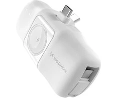 Wozinsky WF16-YCS 5000mAh 15W USB-C Mini Power Bank su Built-in USB-C kabelis ir Apple Watch Charger – baltos spalvos