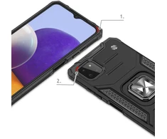 Wozinsky Šarvuotas dėklas su dangteliu + magnetinis laikiklis Samsung Galaxy A22 4G Ring Armor, sidabrinis