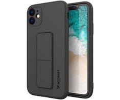„Wozinsky“ silikoninis dėklas su stovu „iPhone 12“ dėklas su atrama, juodas