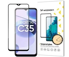 Wytrzymałe grūdintas stiklas 9H na cały ekran Realme C35 su ramką Case Friendly juoda