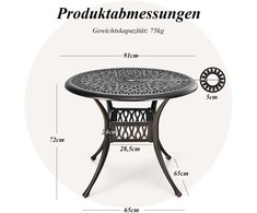 Bonideco Select Sodo stalas su skyle skėčiui 90 cm apvalus balkono stalas iš lietaus aliuminio Orui atsparus lauko stalas sodui 90 x 90 x 72 cm
