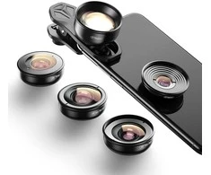 Mobiliojo telefono priedas - Apexel APL-HB5 5-in-1 objektyvo rinkinys 2x teleobjektyvas, 110° plataus kampo, 170° super plataus kampo, 195° žuvies akies, 10x makro