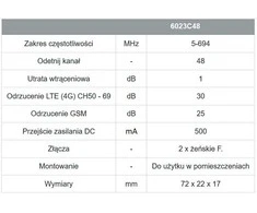 Filtras LTE 5G Johansson 6023C48 5-694 MHz