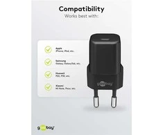 Įkroviklis jungiama į tinklą USB-C PD GaN 30W Goobay Juoda