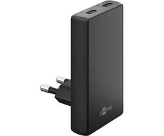 Goobay įkroviklis dvigubas USB-C PD GaN greitas įkroviklis 90 plokščias (65W) juodas