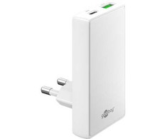 Įkroviklis Goobay Dvigubas greitas USB-C™ PD GaN įkroviklis 90° plokščias (65 W), baltas