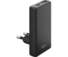 Goobay įkroviklis dvigubas USB-C PD GaN greitas įkroviklis 90 plokščias (65W) juodas