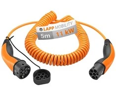 Kabelis EV spiralny Type 2 LAPP 11kW 20A oranžinis 5m