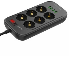 Ilgintuvas su 6 AC lizdais 4x USB LDNIO 2m - juoda