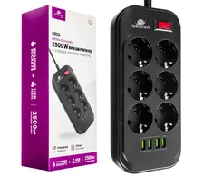Spacetronik SR-204 maitinimo juostelė 6xAC + 4xUSB