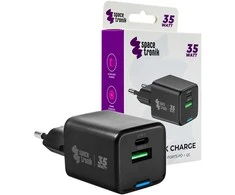 Spacetronik 2in1 USB-C USB PD greitasis įkroviklis 35W 3.6A juodas
