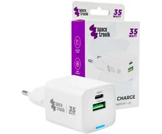 Spacetronik 2in1 USB-C USB PD greitasis įkroviklis 35W 3,6A baltas