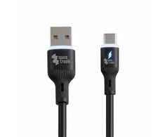 Spacetronik USB2.0 A-C LED kabelis 60W silikoninis, juodas, 2m