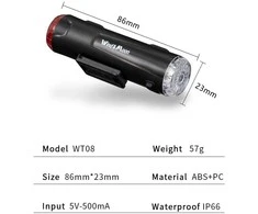Wind Moon Bez Marki LED DVIRAČIO LEMPAS, įkraunamas per USB, priekyje, gale, 2in1, USB, IP66, 100lm