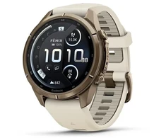 Išmanusis laikrodis Garmin fenix 9 Pro – inReach, 43mm, Autumn Gold Titanium with Kreminis/French Pilkas Silicone Band