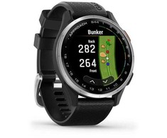 Kepurė Laikrodis Garmin Approach S44, sidabrinis aliuminio rėmelis ir juodas silikoninis dirželis