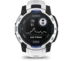 Išmanusis laikrodis Garmin Instinct® 3 – 45 mm, Solar, Baltojo akmens spalvos su baltojo akmens spalvos / mėlynu dirželiu