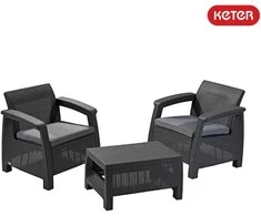 Sodo baldų komplektas KETER Corfu Weekend, 2 vietų, kapučino-smėlio spalvos