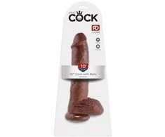 Pipedream King Cock 10 colių dydžio kamuoliukai rudi