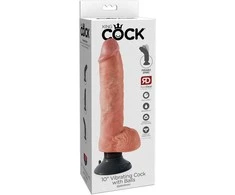 Pipedream KING COCK 10 colių vibruojantis penis su švytinčiais kamuoliukais