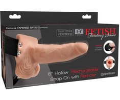 Pipedream FETISH FANTASY SERIES 6 COLIŲ TUŠČIAVIDURIO STRAP-ON SU NUOTOLINIO VALDYMO ŠVIESA