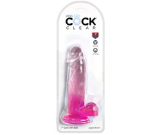 King Cock Rožinė KingCockClear 7 su rožiniais kamuoliukais