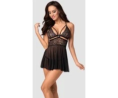 Obsessive - 838-BAB-1 Babydoll &amp; Thong Juodas S/M