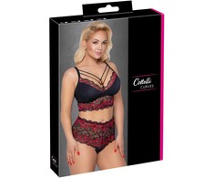 Cottelli Curves Bra and Briefs juodas/red XL