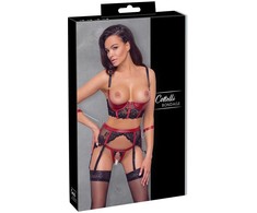 Cottelli Bondage Shelf Bra Set juodas/red XL