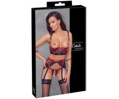 Cottelli Bondage Shelf Bra Set juodas/red M