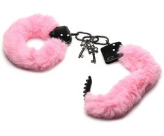 Xr Brands Rožinė Cuffed in Fur Rožinė Adjustable Faux Fur Handcuffs with Metal Core