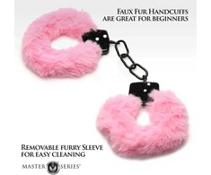 Xr Brands Rožinė Cuffed in Fur Rožinė Adjustable Faux Fur Handcuffs with Metal Core