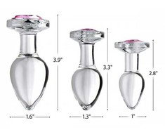 Xr Brands Rožinė Booty Sparks Glass Plug Large - Rožinė Gem, Hygienic Glass, 10cm