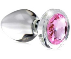 Xr Brands Rožinė Booty Sparks Rožinė Gem Glass Plug Small - Smooth Hygienic Design