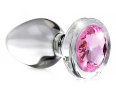 Xr Brands Rožinė Booty Sparks Glass Plug Large - Rožinė Gem, Hygienic Glass, 10cm