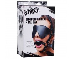 XR Brands Strict Eye Mask Harness with Adjustable Ball Gag Juodas