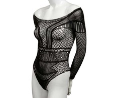 CalExotics Scandal Mesh Lace Shoulder Bodysuit One Size Juodas