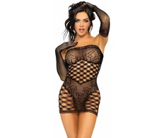Leg Avenue Dresses Leg Avenue Tube Dress &amp; Lace Gloves Set, Juodas, One Size, Elegant Net Design