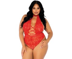 Leg Avenue Teddies Leg Avenue Plus Size Floral Lace Bodysuit, Juodas, Open Design