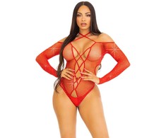 Leg Avenue Bodystockings Leg Avenue Bodysuit Raudona Gloss Rhinestone Fishnet One Size