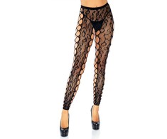 Leg Avenue Hosiery Leg Avenue One Size Leopard Lace Footless Tights with Net Panel