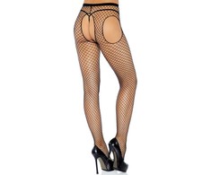 Leg Avenue Hosiery Leg Avenue Juodas Mesh Garter Pantyhose with Open Detail One Size