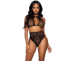 Leg Avenue Sets Leg Avenue Two-Piece Halter Crop Top &amp; High-Waist Thong, Juodas, One Size