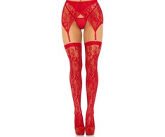 Leg Avenue Hosiery Leg Avenue Lace Thigh-Highs &amp; Garter Belt Raudona-Juodas One Size