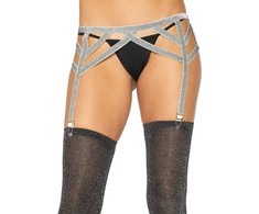 Leg Avenue Accessories Leg Avenue Sidabrinis Lurex Elastic Garter Belt One Size - Shimmer Finish