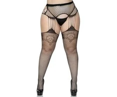 Leg Avenue Europe Juodos kojinės su keliaraiščiu 1X/2X