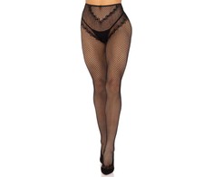 Leg Avenue Hosiery Leg Avenue French Cut Fishnet Stockings Juodas-Raudona, Heart Backseam, One Size