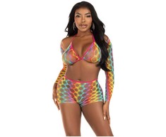 Leg Avenue Sets Leg Avenue Three-Piece Set Rainbow Mesh - Top, Bolero &amp; Shorts, One Size